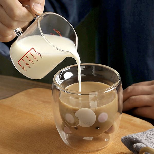 2 stk dobbelveggede krus 200ml glass tegneserie søt katt dobbelvegget kaffekopp for hjemmekontor