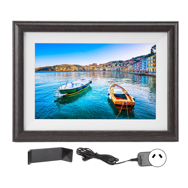 10 tommer WiFi Smart digital fotoramme Billedram Brun trækorn Sender videobilleder AU-stik 100‑240V
