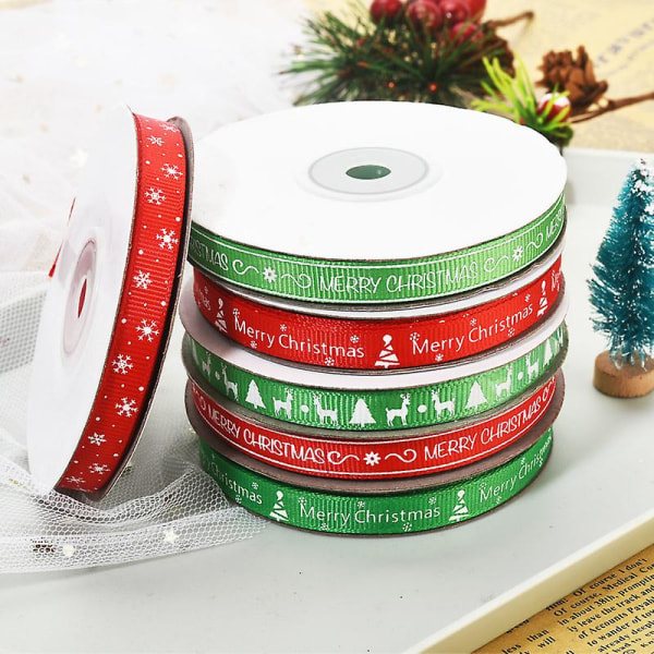 1 stk julebånd Grosgrain satengbånd til håndverksdekorasjoner, julebåndsett for julegaveinnpakning, sying, hårsløyfer, bryllup, gjør-det-selv