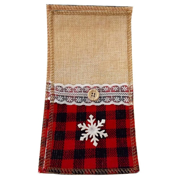 Julebestikkpose sett med 12, rød rutete burlap blonder bestikkpose for bryllup, julefest