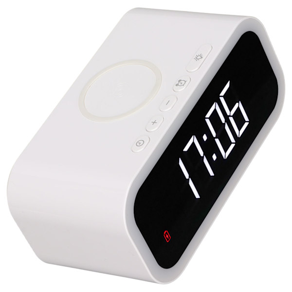 Nattljus väckarklocka 4 i 1 15W trådlös laddning Varmvit Nattljus LED-klocka Justerbar volym LED-klocka