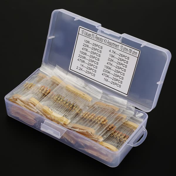 400 stk. 1/2W 16 værdier 10ohm-1Mohm kulmodstandssæt sortiment komponenter kit
