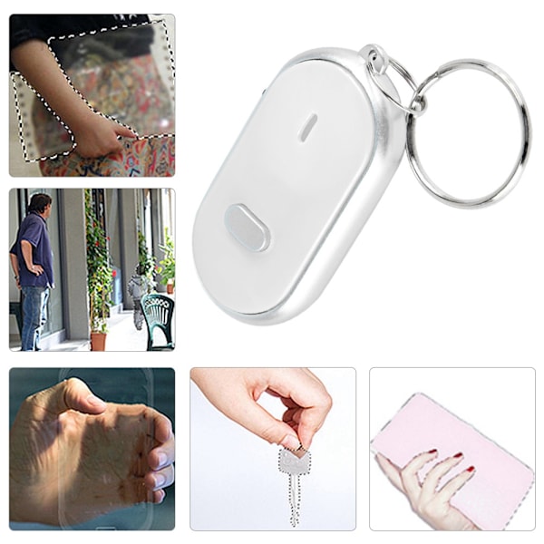 Röststyrning Anti förlorad enhet Whistle Key Finder Keychain Locator Tracer (Vit)