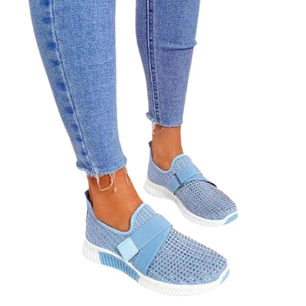 Women's Fashion Sneakers Light Blue Platform Slip-on Shoes with Orthopedic Sole