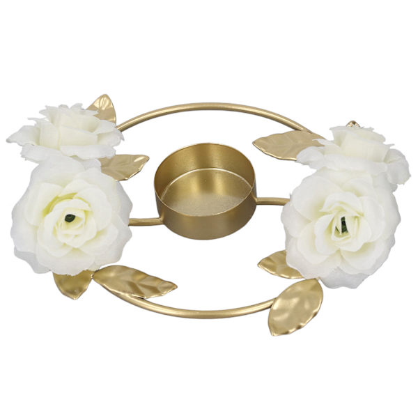 Ljushållare Rose Blomsterdekoration Rund bas Järnmaterial Elegant stil Attraktiv dekorativ gyllene ljusställ A