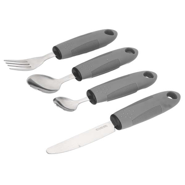4 stk adaptive redskaper vektede sklisikre gummihåndtak for håndskjelving eldre rustfritt stål kniv gaffel skje grå