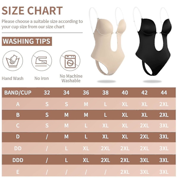 Dyb V-udskæring, stropløs, backless bodysuit shapewear til kvinder - S, Beige