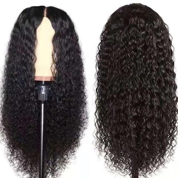 Vågiga peruker Deep Wave Spets Frontal Peruker Brasilianskt hår Peruker för svarta kvinnor Natursvart 150% Densitet 24in