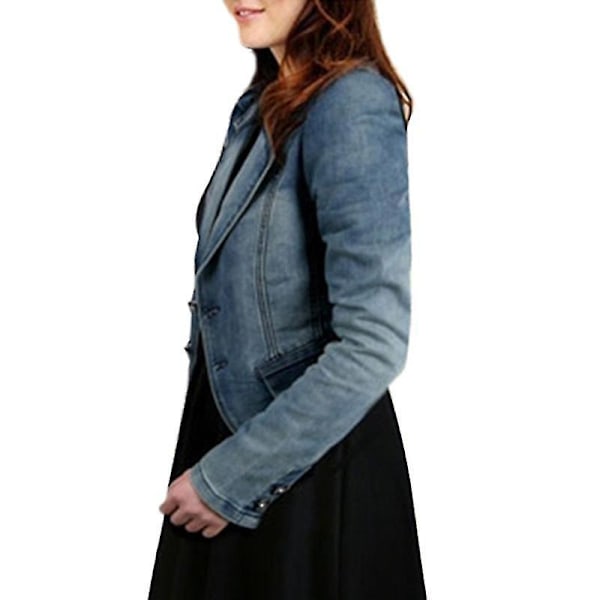 Blå Denimjacka för kvinnor, Kavajslag Casual Ytterkläder - Plus Size 3XL