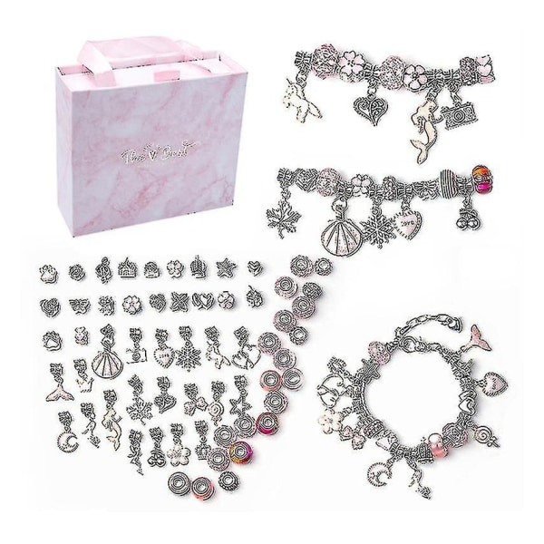 Berlockarmbandstillverkningssats gör-det-själv hantverk smycken set för barn flickor tonåringar Pink