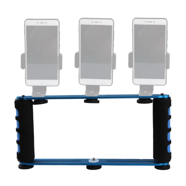 Aluminiumlegering Dual Handheld Selfie Stick 1/4 tums skruvfästen Handtag för telefon DSLR ILDC Action Camera Blå, modell: Blå