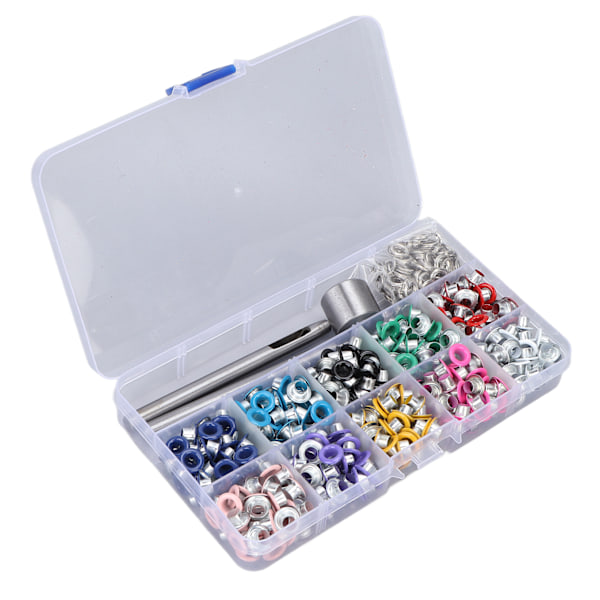 10 farger Grommet Tool Kit Jern Plast Material Robust struktur Fargerike plateringsøyler Sett for klesmodifisering 6 mm