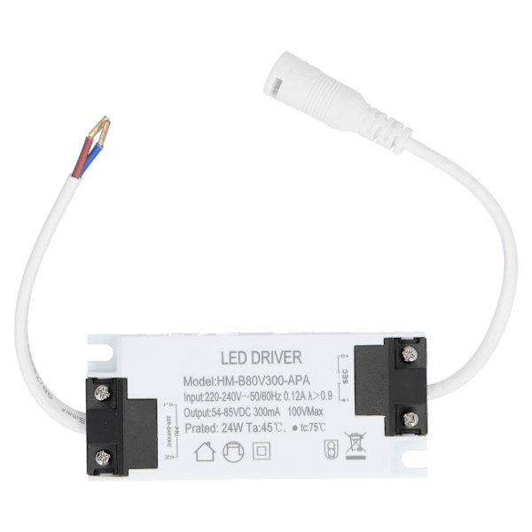 24W LED Driver Transformator med kabel konstant ström 300mA Ingång AC220-240V Utgång DC54-85V
