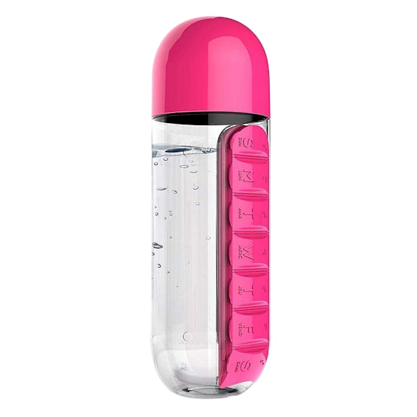 600 ml Vedenpullo ja Pillitoteutus 2-in-1 Kannettava 7 Päivän Suunnittelija Laatikko Matkalla Käytettävä Lääkekaappi Säiliö