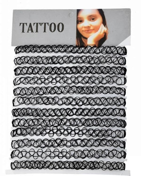 12 stk sorte fiskesnøre choker tatoveringshalskæde perle
