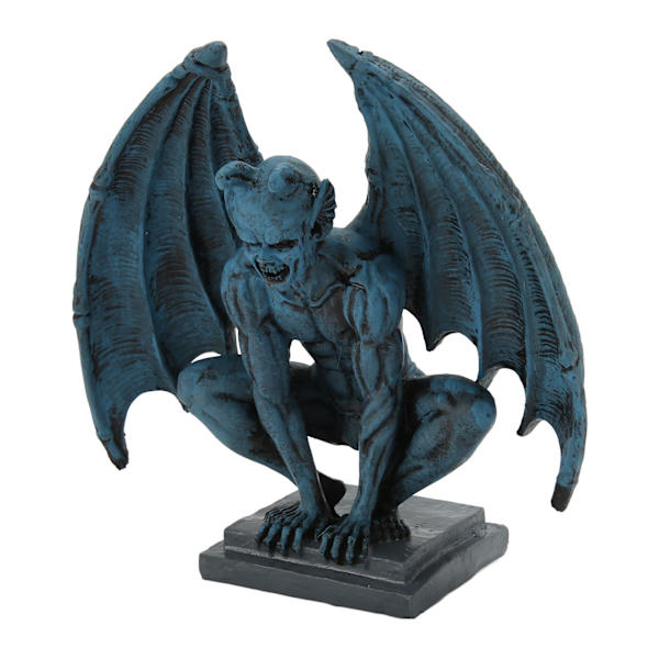 Gargoyle-patsas luonnonmukaisesta hartsista, goottilainen veistos koristeeksi kotiin, puutarhaan, pihalle, toimistoon, sininen