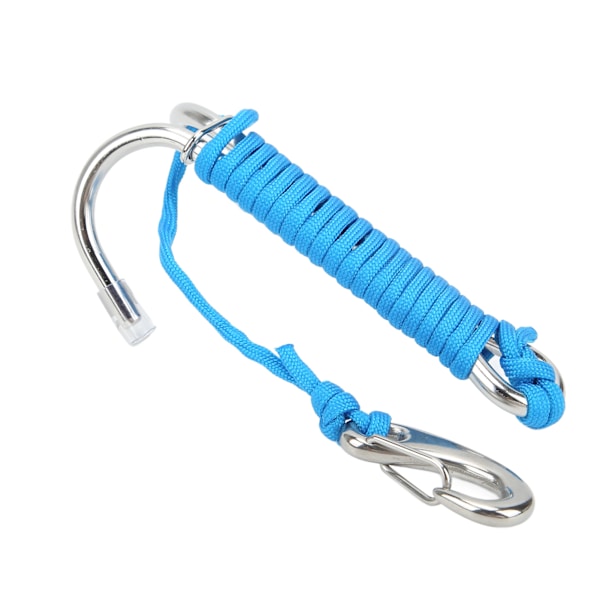 Dykkekroge Rustfrit Stål Dobbelt Reef Hook med Spiral Coil Lanyard til Undervandsaktiviteter Dykkere Sikkerhed Blå