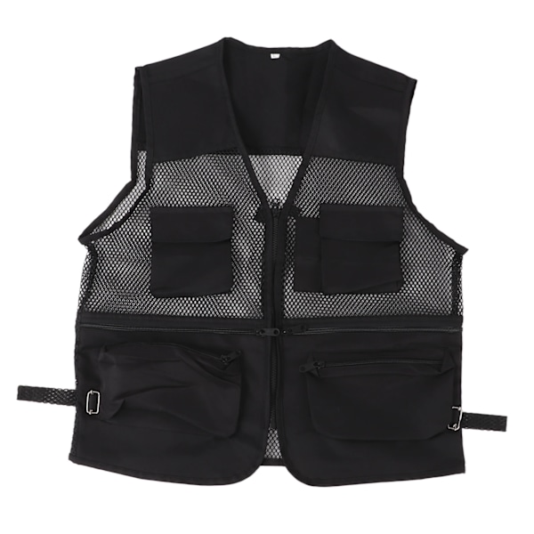 Militärväst Slitstark ventilerande Multi Pocket Mesh fiskeväst för utomhusaktiviteterL Svart