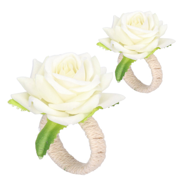 2 stk/pakke Simulerte Blomster Serviettringer Moderne Serviettholder Borddekorasjoner for Bryllup Hvit