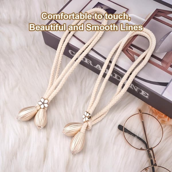 Sæt med 4 gardinbindinger, velegnet til lette gardiner, justerbare bindinger for optimalt hold (beige)