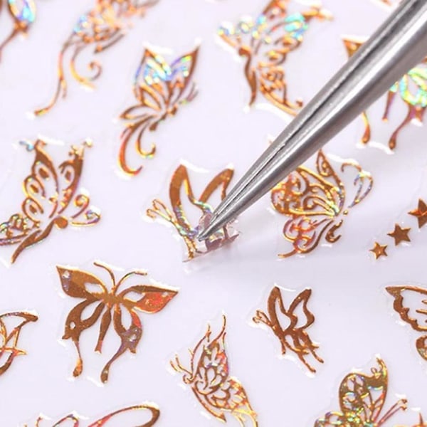 Butterfly Nail Art-klistremerke med 3d Hot Stamping Laser Nail Decal 3d Nail Stick-dekor