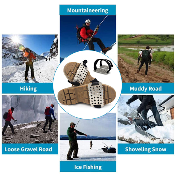 Isbrodder Ikke-Skli Isgrep med 26 Pigger - Isbrodder for Sko og Støvler - Grip for Utendørs Gåing på Snø og Is - Vandring, Klatring, Fiske