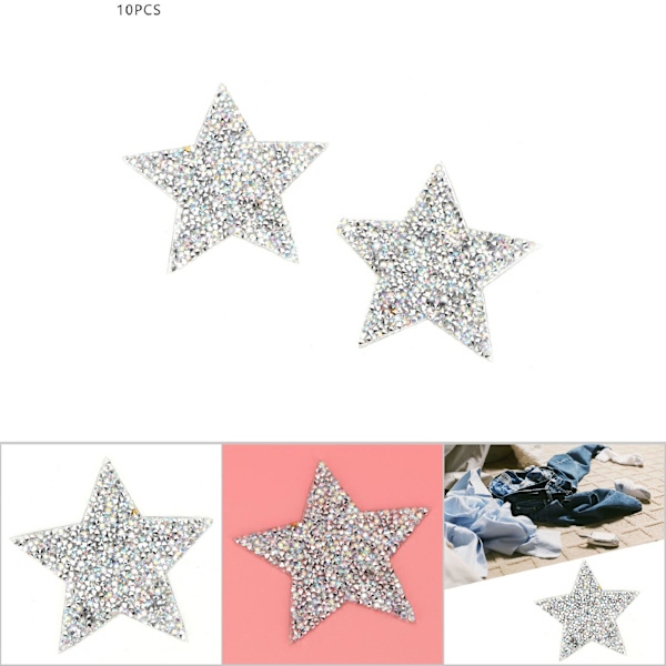 10 st Rhinestone Star Applikation Stryk på kläder Patch för Klänning Skor Väska Hatt (AB Färg)