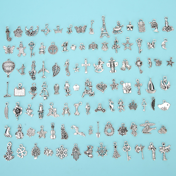 DIY-riipuslisävarusteet Syvä hopeaseos käsityöläisten rannekorujen koruille (100 tyyliä)