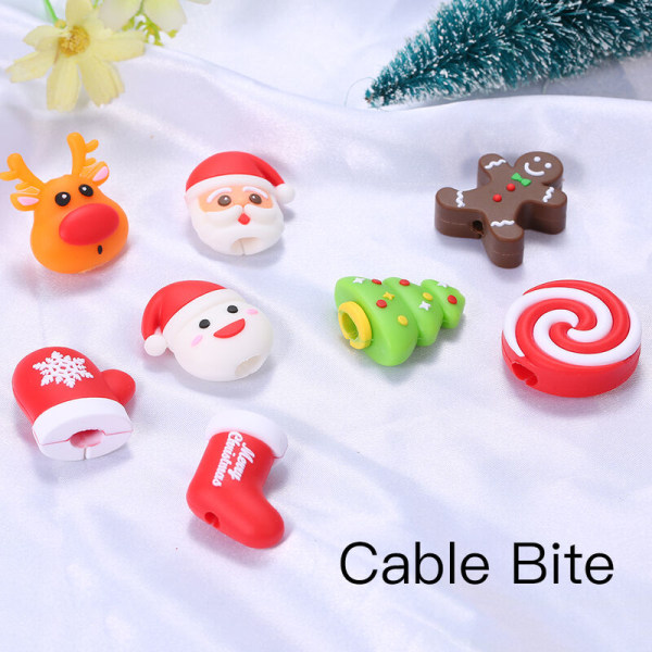 Sødt juletema kabelbid USB-opladningsbeskyttelsescover til telefon Beskyttende ledningskabelbeskytter, model: 8