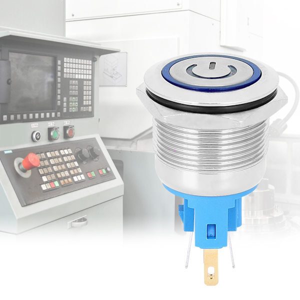 2 stk 22mm AC220V 6-polet trykknappbryter IP65 beskyttelsesklasse tilbakestillingsknapp med SignBlue