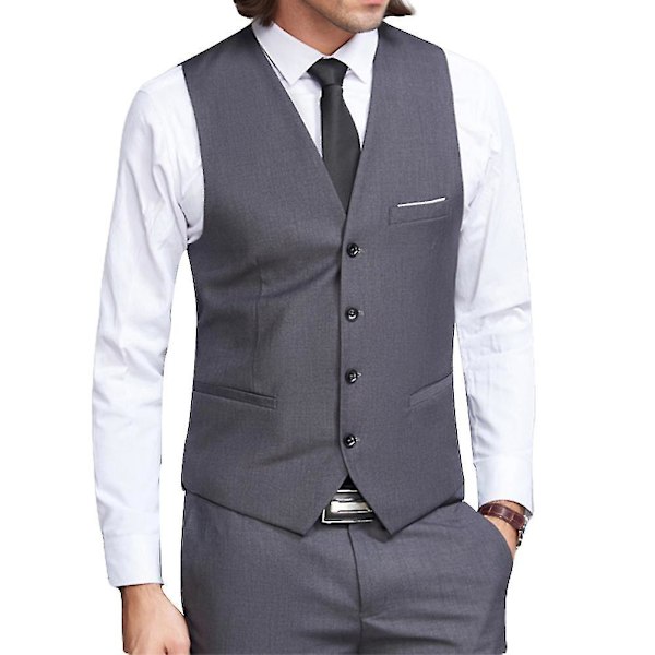 Slim Fit Grå Business Casual V-ringad Herrkostym Väst