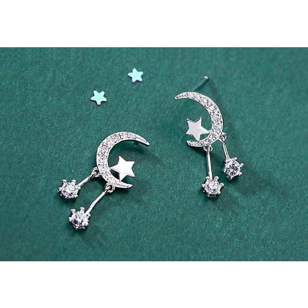 925 Sterling Silver Crescent Moon Star Studs örhängen för kvinnor Tonårstjejer Cz Simulated Diamond Earrings Star Tofs örhängen Silver