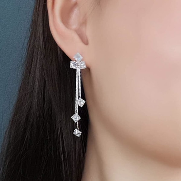Kvinder Cubic Zirconia Crystal Long Drop Dangle Clip On øreringe til ikke gennemborede Gils