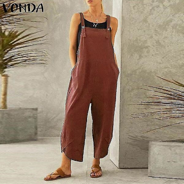 Sommerlige Dame-Dungarees i Murstenrød med Cami Top og Lommer