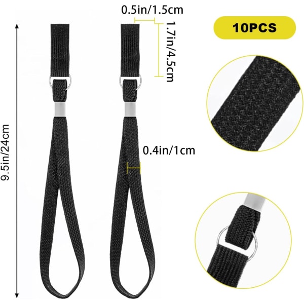 10-pakningshåndleddsstropp for spaserestokk, stropp for spaserstokk, stropp for spaserestokk, svart håndleddsløkke for krykker, turstaver