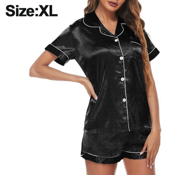 Kvinnors Silk Satin Kort Pyjamas Satin Kläder DampyjamasBra kvalitet XL