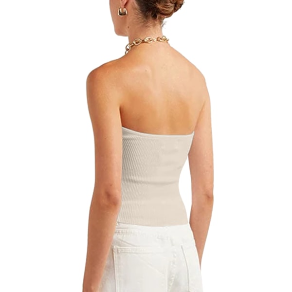 Stroppeløse topper Casual Elegant Ribbestrikket Twist Knot Front Ermeløs Tube Top for Dating Party Aprikos M