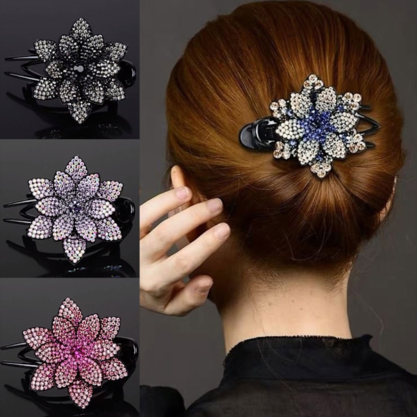 Rhinestone Flower Hårklämmor Elegant böjd hårklämma för kvinnor tjejer