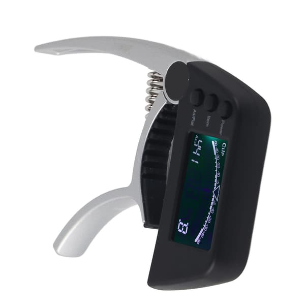 Gitarr Capo Tuner Zinklegering ABS 2 i 1 klämma med LCD Kompatibel med akustisk elektrisk klassiska UkuleleSilver