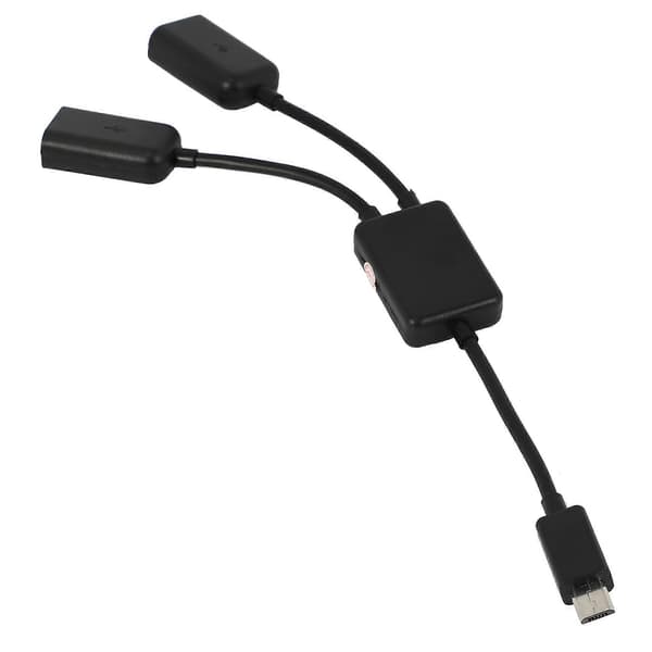 2X Micro-USB-värdkabel, Micro-USB-hane till 2X Typ A Dubbel USB-hona OTG-adapterkonverterare för Android-surfplatta svart Black