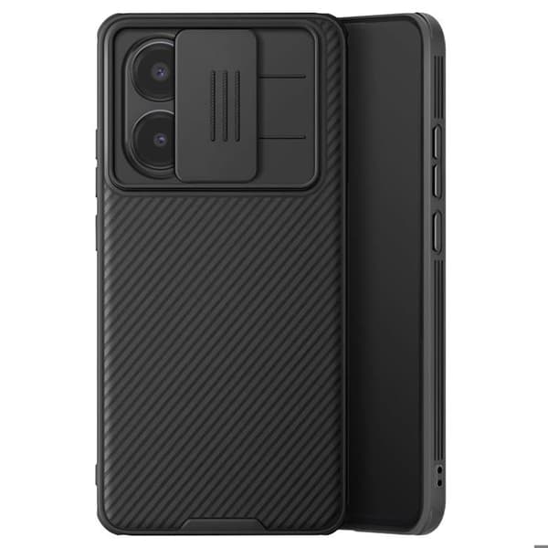 Stødsikkert etui - Nillkin - Poco X7 Pro - Sort - Skydende kamerabeskyttelse - Stribet design Svart