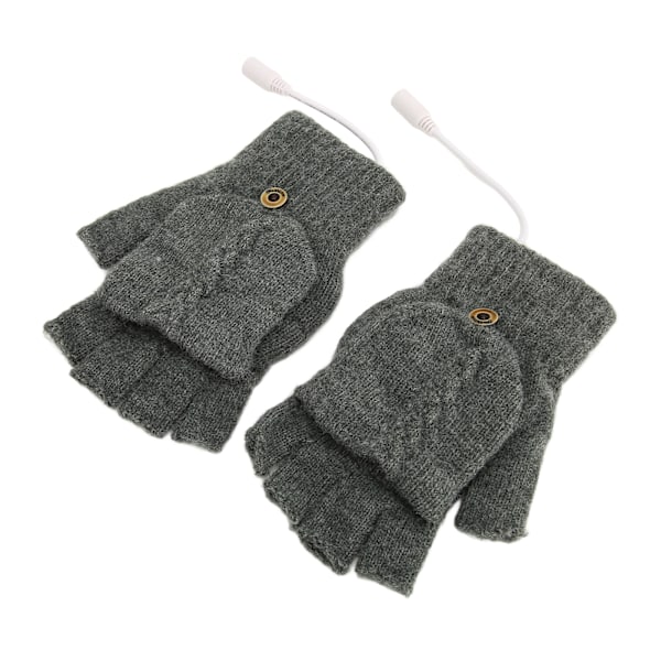 USB Warmer Uppvärmda Handskar Flip Half Fingerless Elektroniska Stickade Handhandskar för män Kvinnor Vinter Mörkgrå
