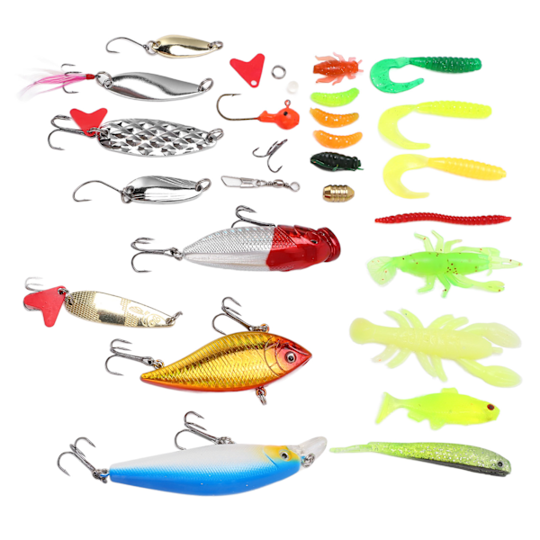 Fiskesæt med Bløde og Hårde Lokkedyr Tackle Kit Minnow Popper Crank Frø Lokkedyr Krog til Bas Gedde Fiskeri
