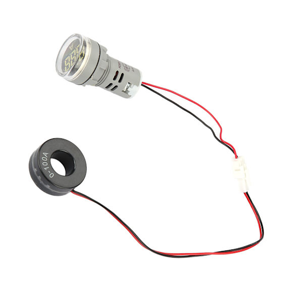 0-100A Digital Amperemeter AC Strömmätare Indikator LED Rund Lamp Ljussignal (Vit)