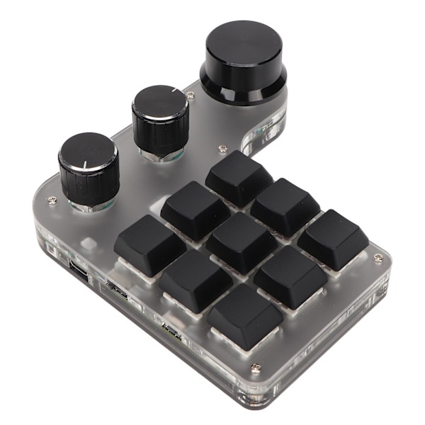 Mini anpassad knappsats 9 tangenter 3 rattar Programmerbar RGB bakgrundsbelyst programmeringsmakro knappsats för datorspelsprogram Svart