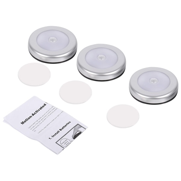 3 stk Trådløs PIR Automatisk Bevægelsessensor Natlys 6 LED Rund Krop Batteridrevet Lampe