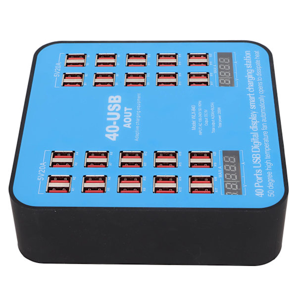 Multiport USB-opladningsstation WLX‑840 telefonopladningshub 40 porte 200W til mobiltelefon tablet 100‑240V US-stik