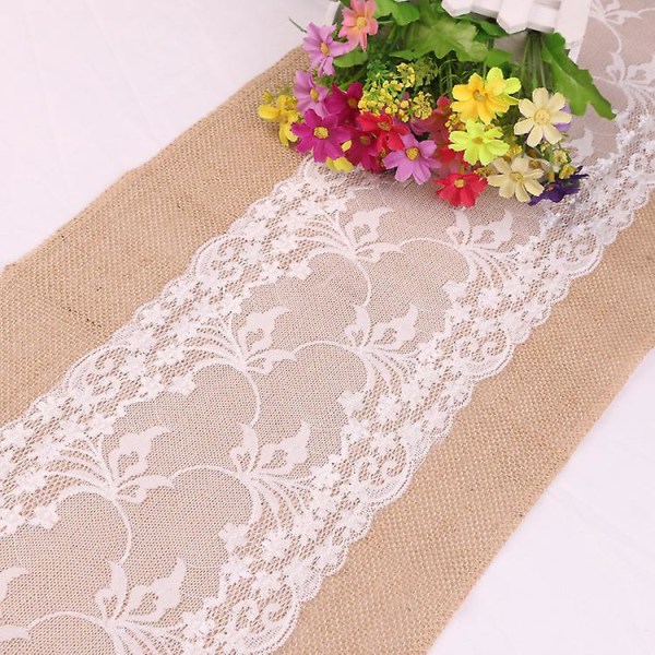 To sider blonder blonder gul lin bordflagg Jute white lace 30*180cm