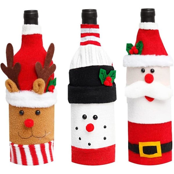 3 stykker julevinflaskebetræk, sweater vinflaskebetræk Tasker Holiday Vinflaskebetræk Sød julemand Rensdyr Snemand Vinflaskebetræk til Chris
