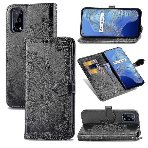 Realme 7 5g Case Nahkainen Lompakon Cover Emboss Mandala Magneettinen Flip Protection Iskunkestävä - Musta